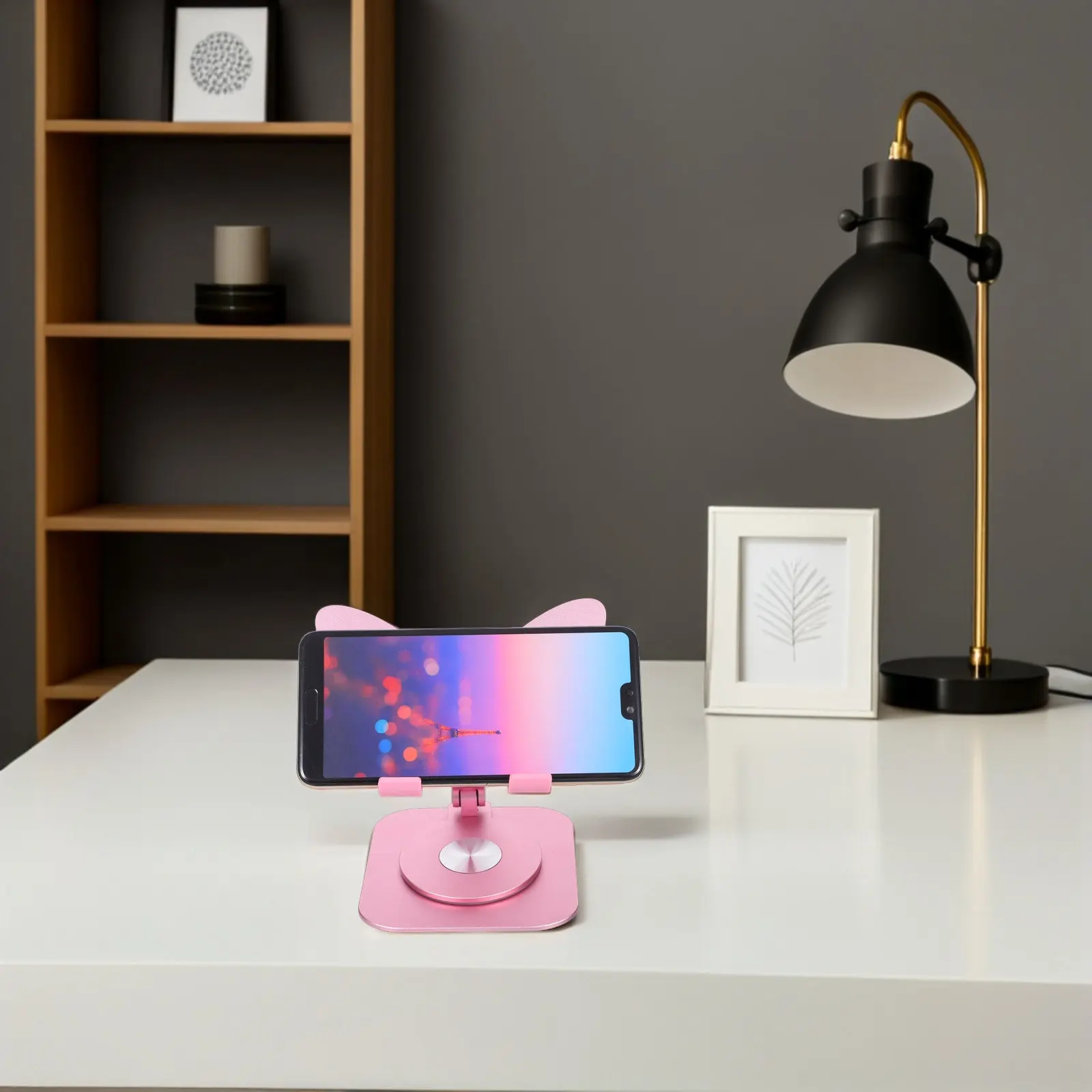 

Foldable Phone Stand Adjustable Height Angle Rotating Desk Holder Portable Stable Hands Free Cellphone Holder for Watching