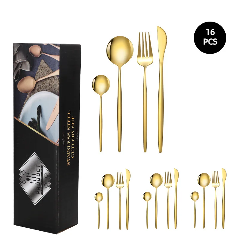 16Pcs Stainless Steel Cutlery Set Knife Fork Spoons Dinnerware Set Gold Matte Tableware Western Flatware Kitchen Silverware Set