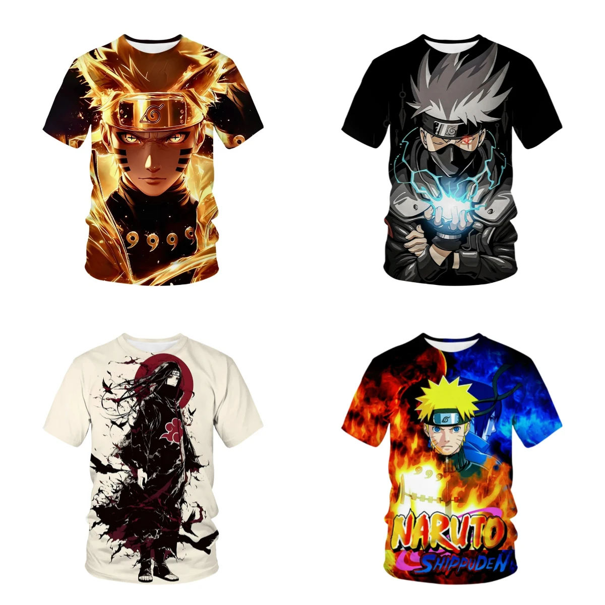 

2025 Summer Hot-selling New Anime Naruto Series T-shirt 3D Fashion Short-sleeved Crew Neck Casual Street Breathable Top