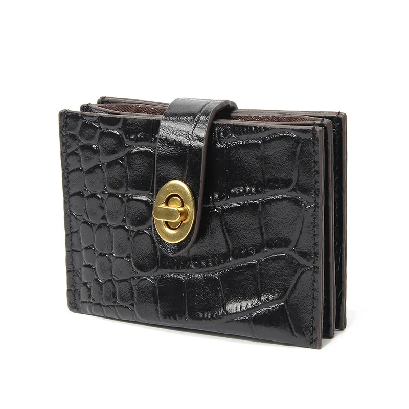 Crocodile Grain  Genuine Leather Wallet Fashion Glossy Bank Credit Card ID Holder Slim Card Case Coin Purse