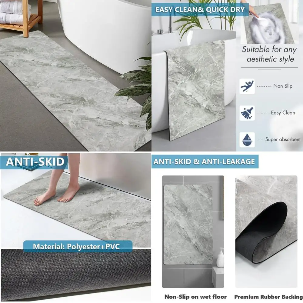 

custom-sized rubber non-slip, quick-dry, absorbent thin bath rugs - washable mats for doorways