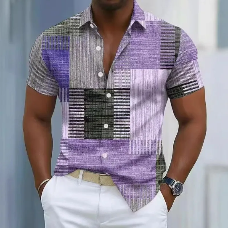 New Men's Short Sleeve Shirt 3D Digital Printing Lapel Men's Shirt Summer Trend