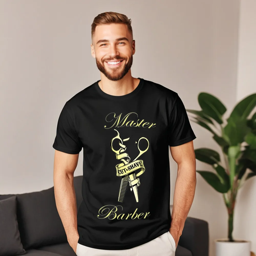 BARBER SHOP Shirt Master Barber T-Shirt Funny Short Sleeve Hip Hop Crew Neck All Cotton Tees Normal T-shirts Gift Idea Summer