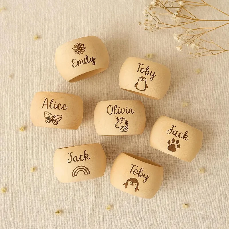 Servilletero de madera personalizado, servilletero grabado con láser personalizado, accesorios decorativos para mesa de boda, tarjetas de asiento de madera únicas