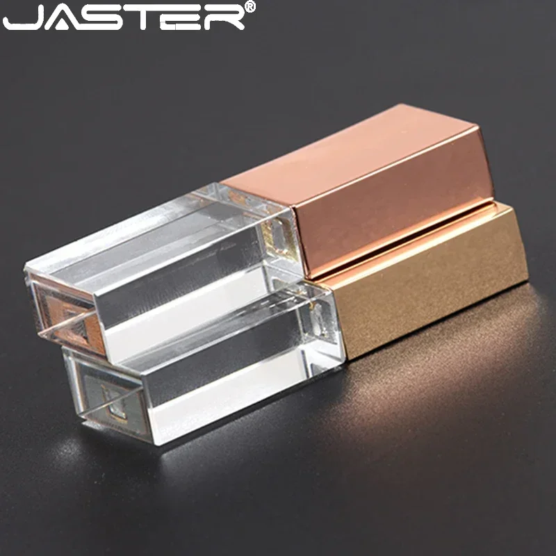 JASTER 10 PCS LOT Crystal USB 2.0 Flash Drive 3D Printing Custom Logo Pen Drive Transparent Glass U Disk 128GB 8GB with Gift Box