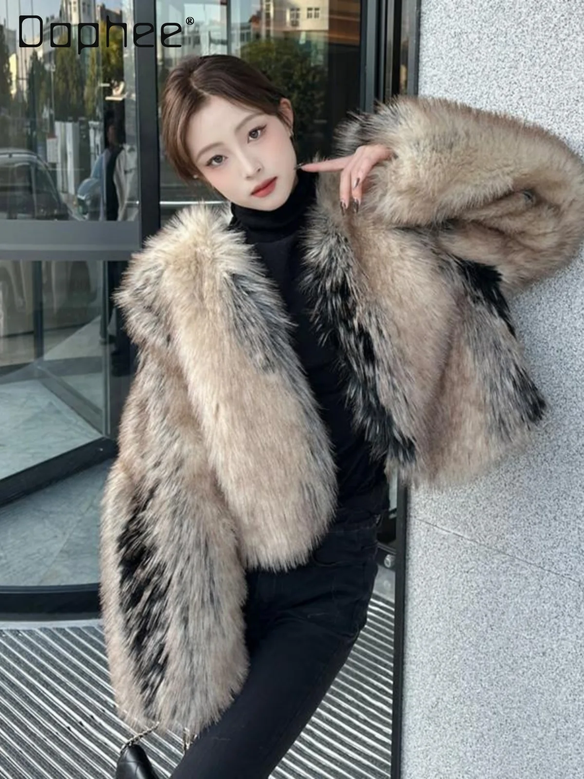Fashion Trend Eco-Friendly Fox Fur Coat for Women Short Winter New High-End Street Thickened Warm Coat Female Socialite Faux Fur