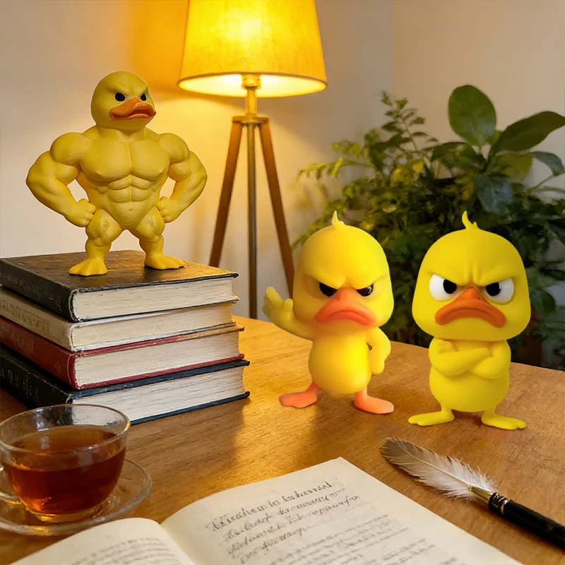 1/3pcs Angry Yellow Duck Statue with Rejecting Gesture 3D Printed Muscle Duck Figurine Funny Mini Miniatures for Desk Car Decor