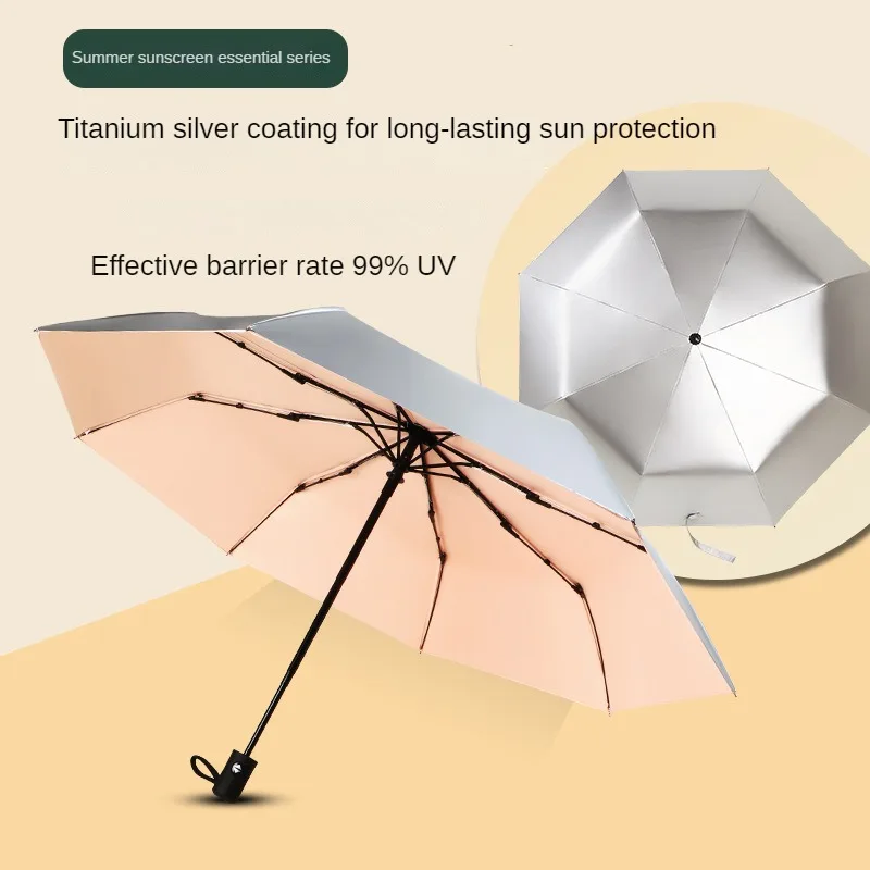 Fully Automatic Titanium Silver Umbrella Sun Umbrella Sun Protection Umbrella for Women Rain or Shine