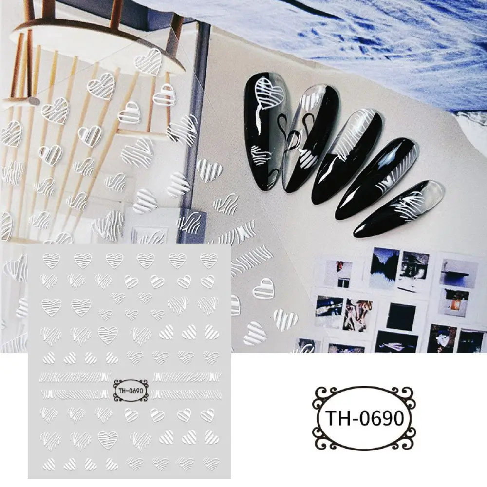 Sliders Star Design Ultra Thin Love Heart White 5D Nail Stickers