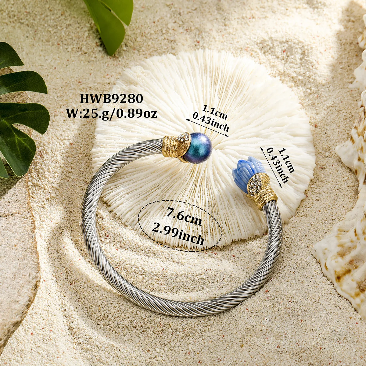 New Hawaiian Style Flower Beaded Double Head Open Bracelet Female Personality Simple Fashion Design Hand Jewelry