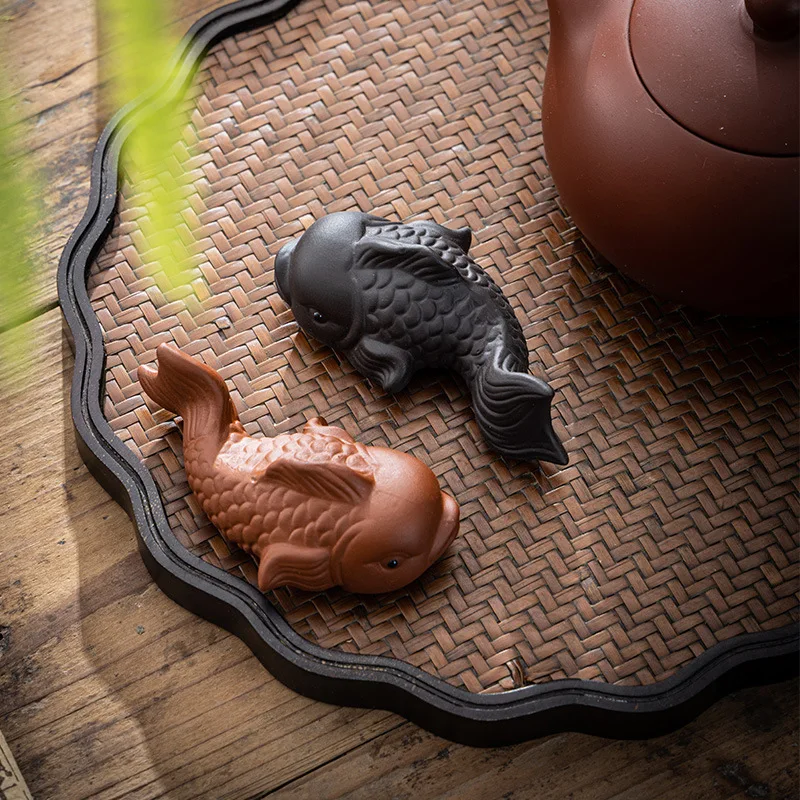 Figurine de poisson en argile violette faite à la main, symbole de prospérité pour la cérémonie du thé Gongfu, décoration de bureau à domicile, cadeau de collection