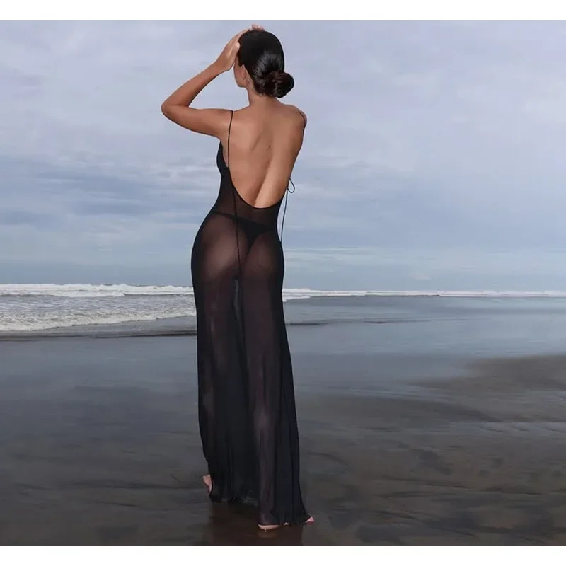 

Bikini Cover Up Beachwear Swimwear Bathing Beach Dress Long backless see through suspenders Camisole dresses with thong