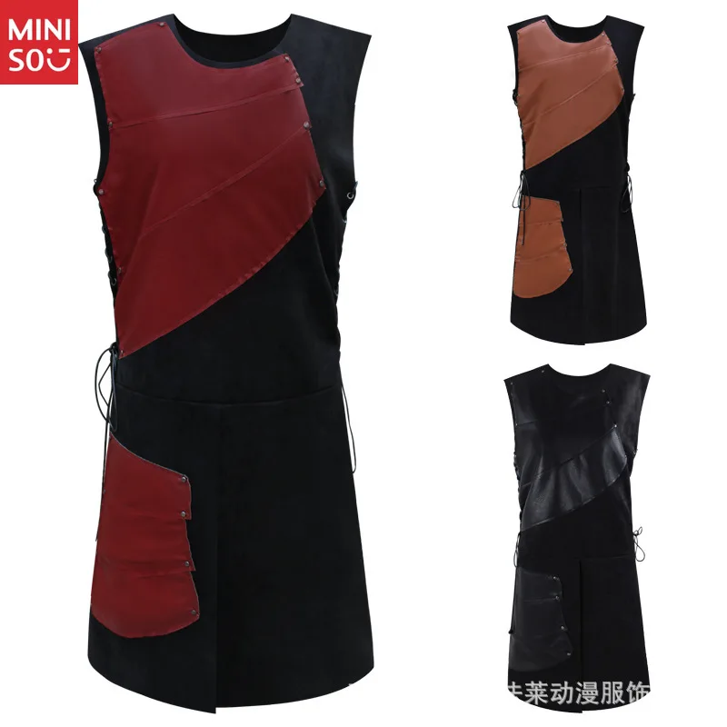 قميص Miniso للرجال من العصور الوسطى بدون أكمام وربطة جانبية - زي برقبة دائرية لعروض المسرح والكوسبلاي التاريخي