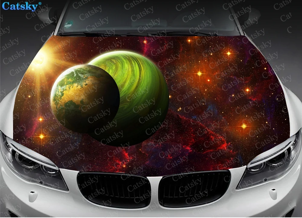 Galaxy Planet Car Hood Sticker Painting Self-adhesive Universal Auto Accessories Film Modified Hood Protect Decal Decoration