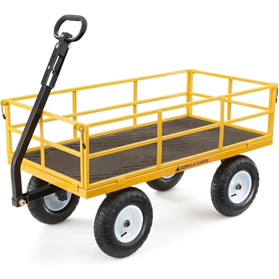 

Heavy Duty Utility Cart All Terrain Garden Wheelbarrow Wagon with 1200 Lb Capacity in Vibrant Yellow Design Ideal for Demanding