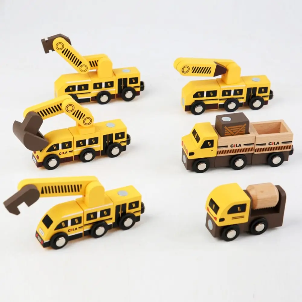 Wooden Variety Assembling Car Scene Combined Train Magnetic Track Engineering Small Train Detachable DIY Cross Track Railway