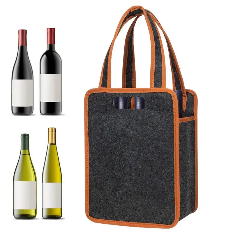 

Felt Wine Bottle Bag 6 Wine Bottle Tote Bag Felt Insulated Thermal Padded Wine Travel Bag Reusable for Travel Camping and Picnic