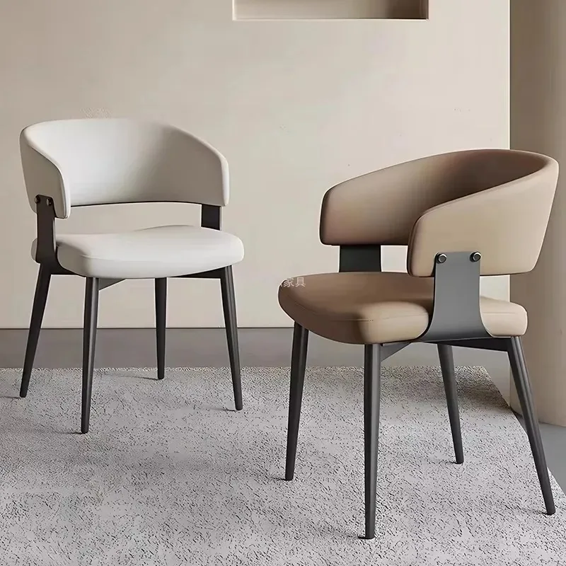 2Pcs Leather Dining Chair Modern for Upscale Restaurant Hotel Luxury Dining Room Sculptural Style Italian Backrest Dining Chair