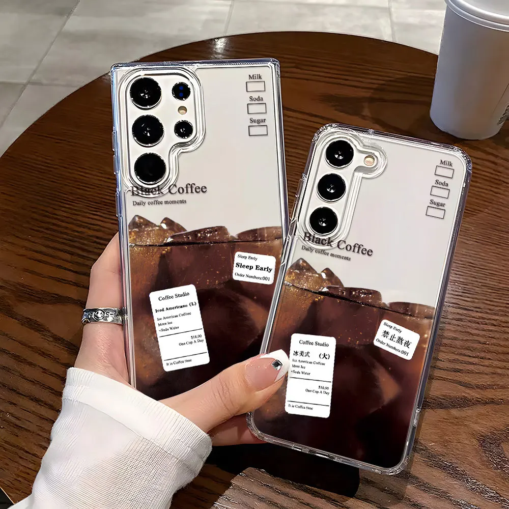 Kaffee Telefon Fall Für Samsung Galaxy S25 Ultra Funda S24 Plus S23 S22 S2S S20 FE Transparent Stoßfest Weiche Silikon Abdeckung coque
