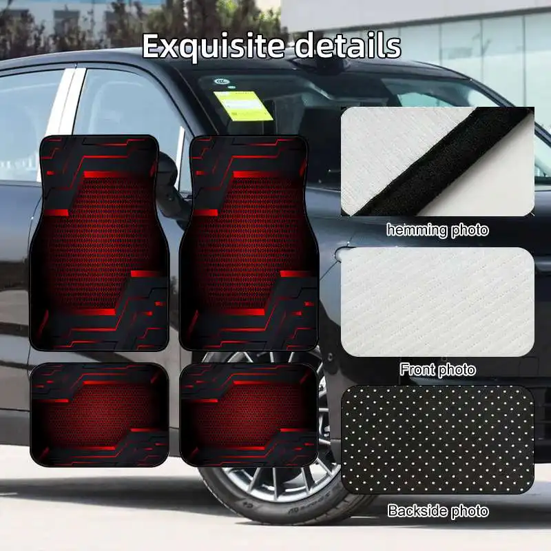 2pcs/4pcs Cool Black And Red Car Floor Mats | Durable Polyester, Ideal For Sedans, Trucks, SUVs, Perfect Gift Choice, Universal