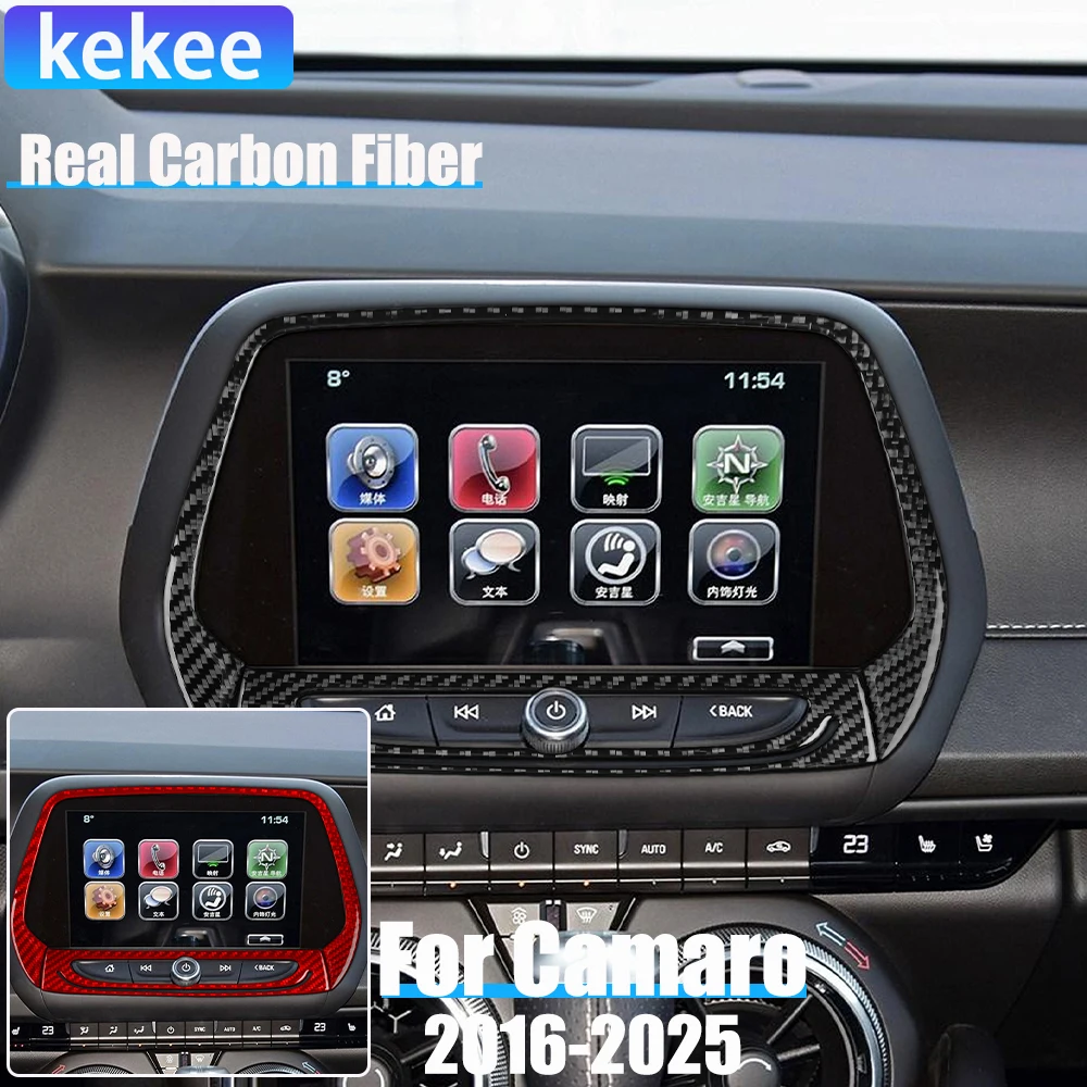

Real Carbon Fiber Car Accessories Center Display Frame Decorative Trim Cover Soft Sticker For Chevrolet Camaro 6th Gen 2016-2025