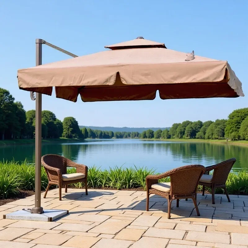 Large Roman Outdoor Parasol for Patio Balcony Garden Villa Terrace Sunshade Umbrella with Stand