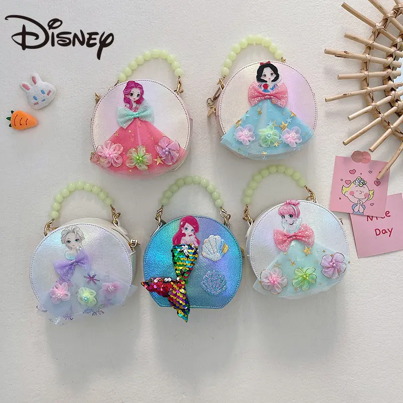 MINISO Disney 2023 Mermaid Cinderella Children's Bag Cute Cartoon Girl Pearl Portable Shoulder Bag Casual Girl Coin Purse