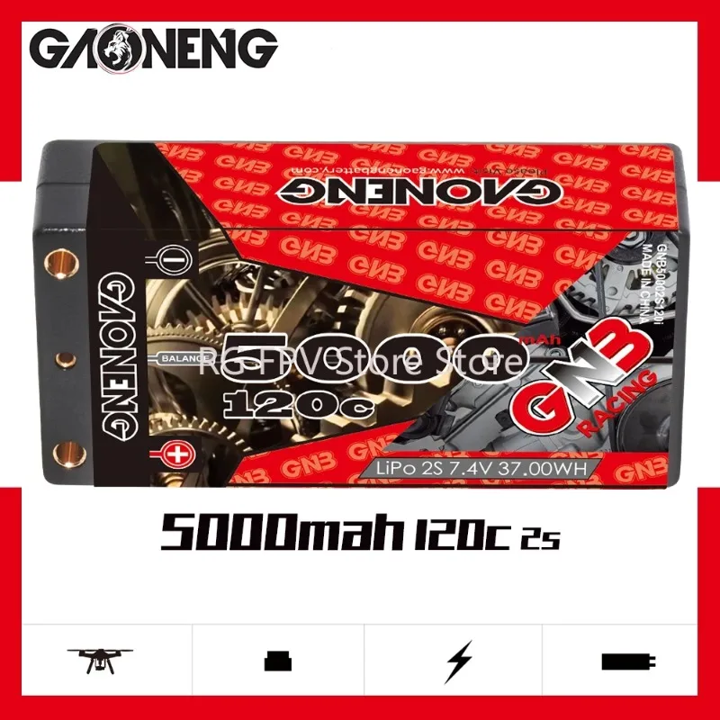 

Gaoneng GNB 5000mAh 2S1P 7.4V 120C/240C Hardcase SHORTY LiPo Battery 4.0mm XT60 T Plug For 1/10 RC Racing Car B5M 22 RB6 22T SCT