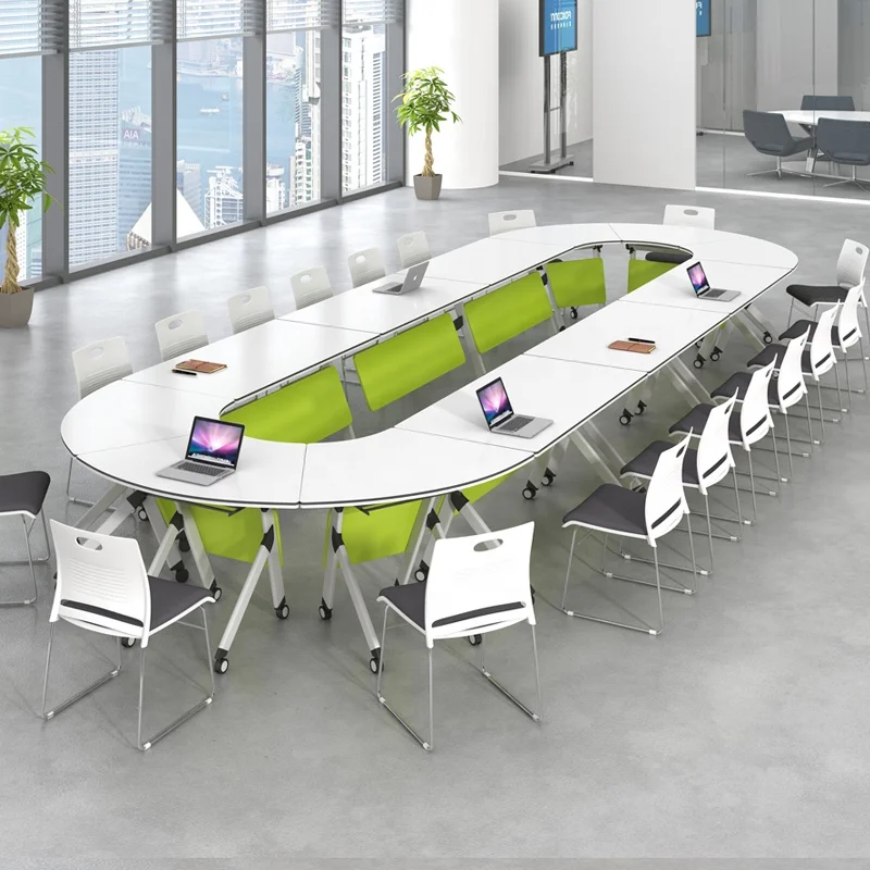 

Meeting Room Adjustable Foldable Table office Stackable Wooden Conference Folding Desk Table Folding School Training Table