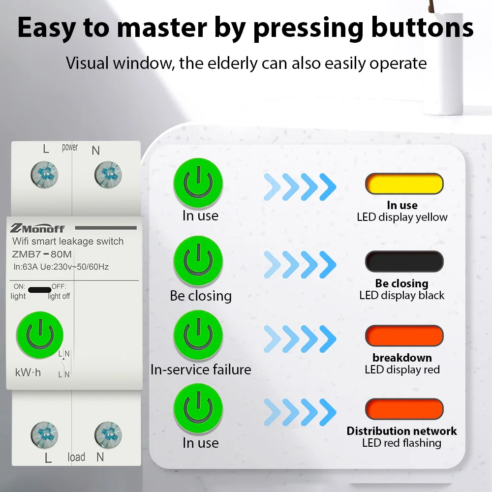 2P Smart Circuit Breaker Tuya APP Wifi Enabled Circuit Breaker Electricity Statistics Leakage Switch with Leakage Protection