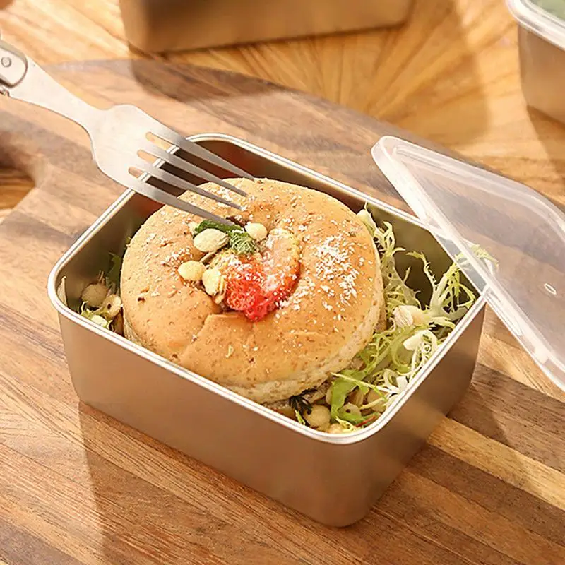 Stainless Steel Square Plate With Lid Rectangular Food Storage Pan Commercial Dish Tray Large Refreshing Lunch Box Container