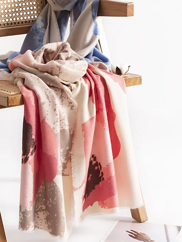 Printed Imitation Cashmere Scarf For Women With A High-end Sense Of Plant And Flower Warmth  Fashionable Commuting Shaw