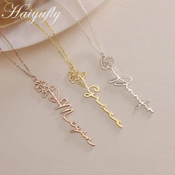 Haiyufly Custom Name Necklace for Women Personalized Birth Flower Nameplate Pendant Stainless Steel Link Chains Jewelry Gift