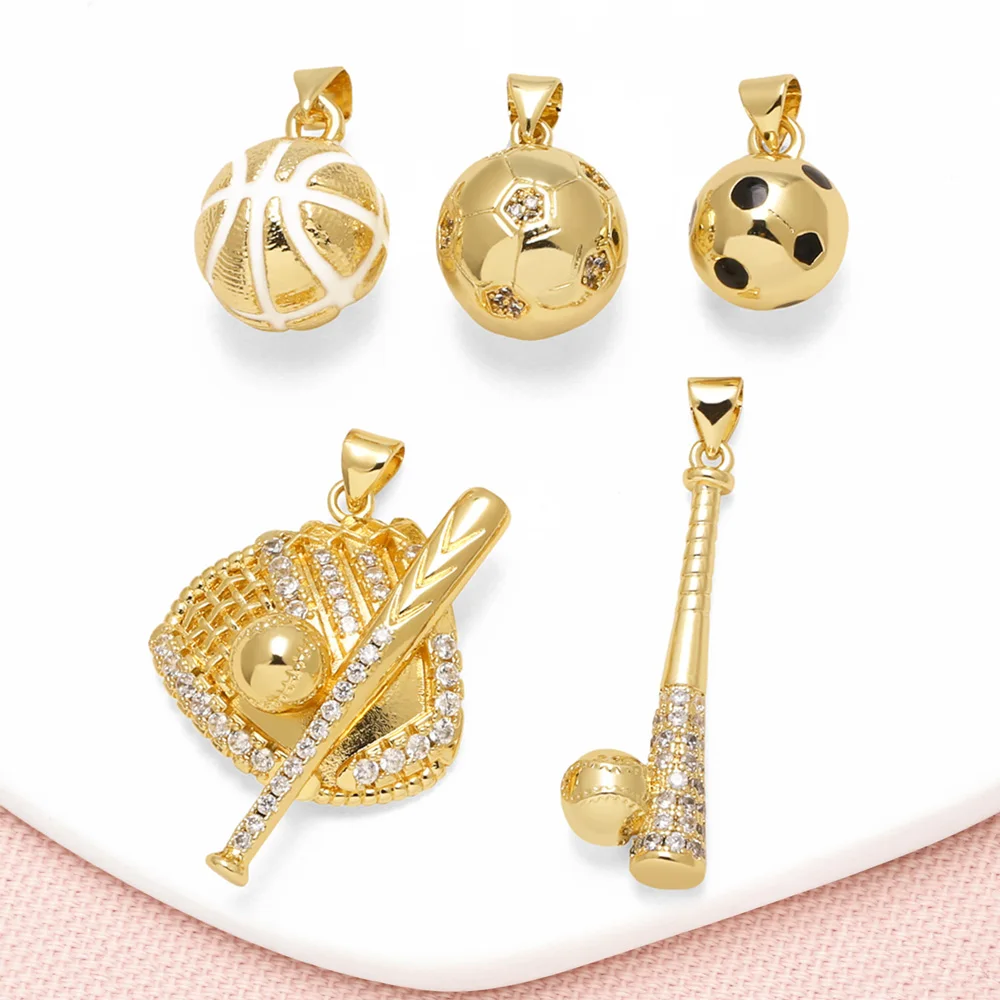 OCESRIO White Crystal Baseball Pendant for Necklace Copper Football Tennis Keychain Purse Charm Jewelry Making Supplies pdta606