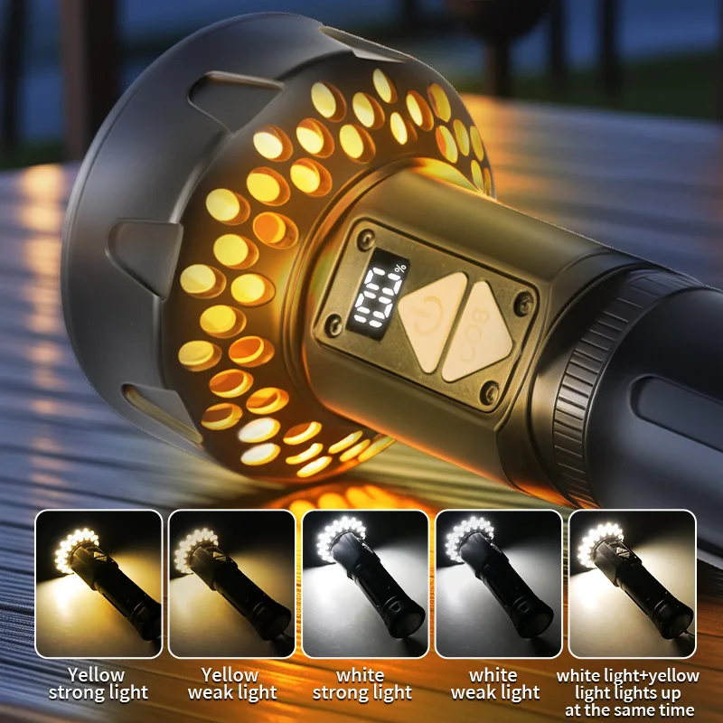 

White Laser Long-range Flashlight Multi-function Camping Magnetic Belt Digital Display TYPE-C Rechargeable Flashlight