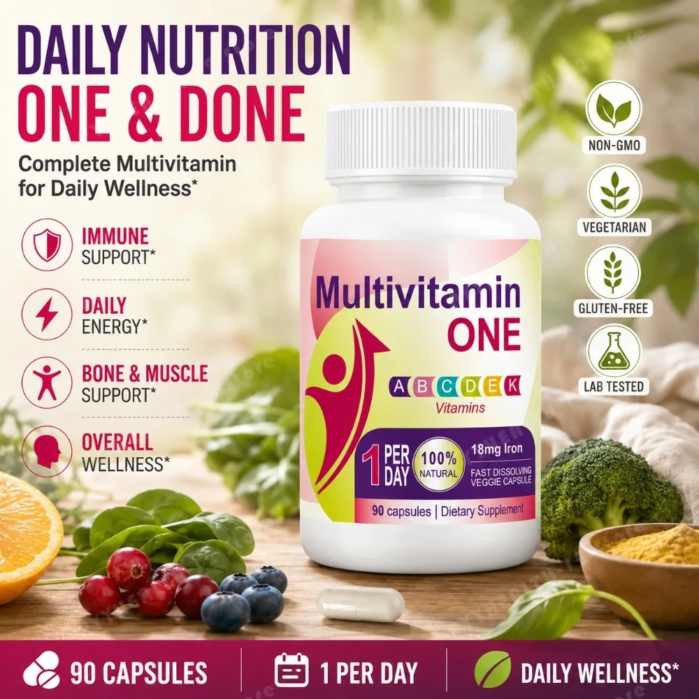 Multivitamin for Men Women Daily One A Day A B C D E K Vitamins Iron Zinc Biotin B12 Immune Energy Support Capsules 90 Count