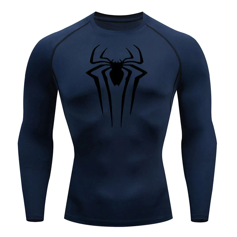 Spider Print Long Sleeve Compression Shirts for Men Gym Workout Rash Guard Undershirts Baselayers Athletic Quick Dry Tees Tops