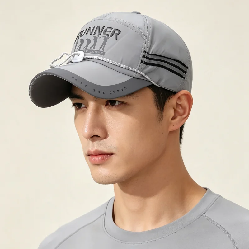Reflective Stripe Athletic Running Hat with Drawstring Lightweight Quick Dry Outdoor Jogging Cycling Sun Cap for Men Women