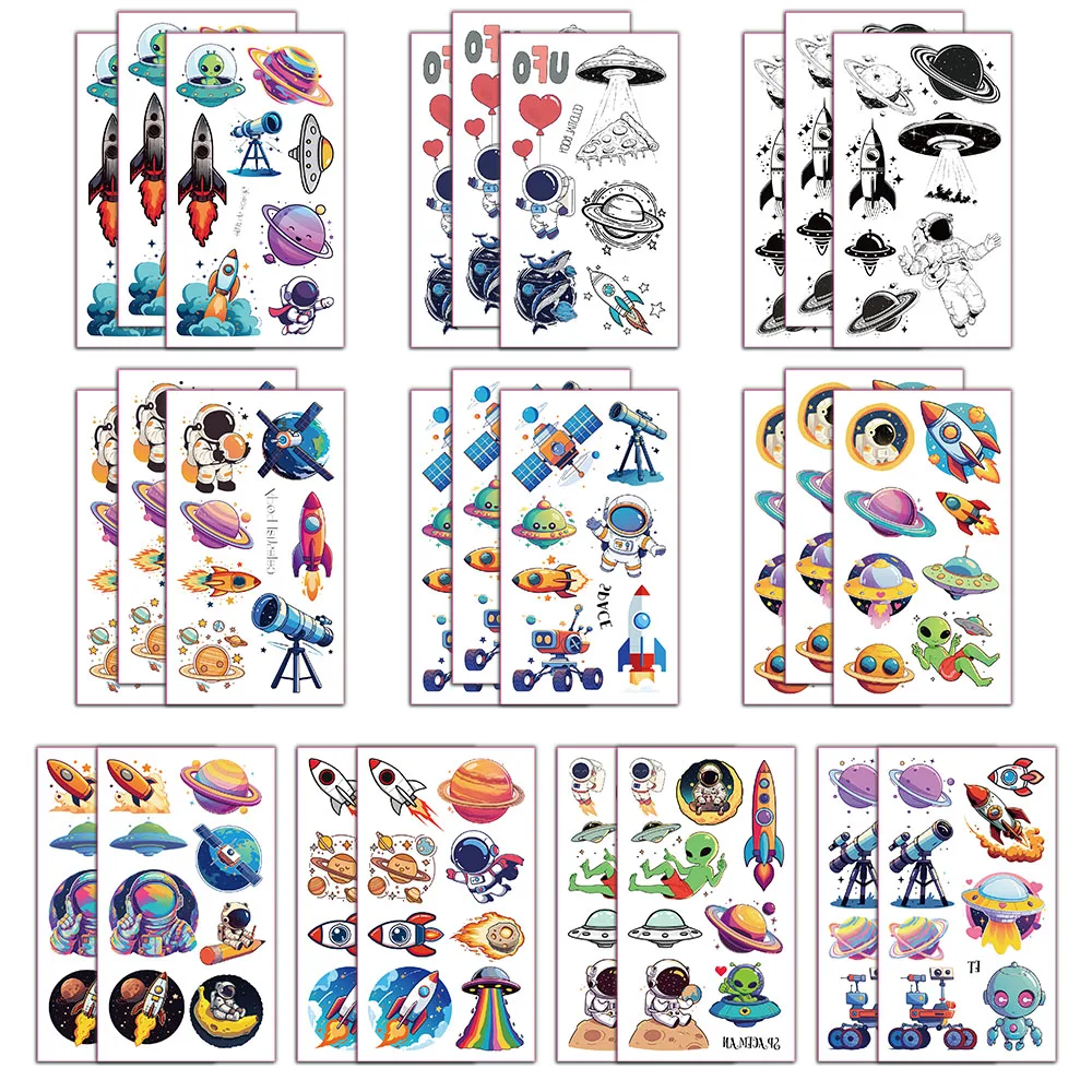 

10PCS Sparkling Pink Tattoo Stickers Waterproof and Sweatproof Watercolor Space Planet Alien Disposable Temporary Stickers