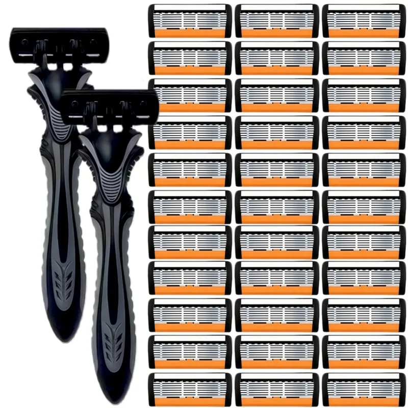Manual Razor For Men 6-Layer Blade Shaving Knife with Replaceable Blades No Skin Damage Blades Shaver Hair Removal Knife