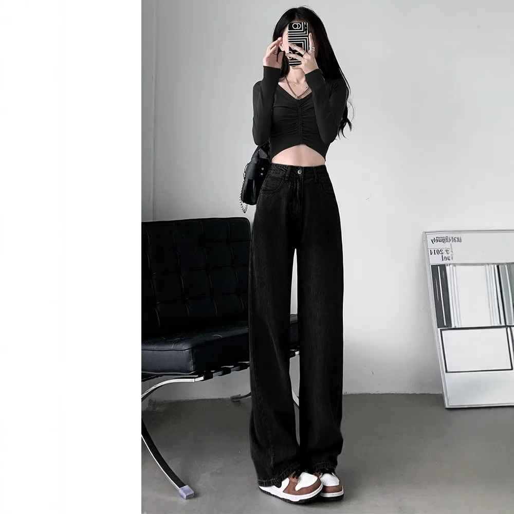 

Bla High Waist Straight Leg Jeans Women's Spring 2025 New Small Size Loose Wide Leg Pants Casual Multi-ket Long Pants