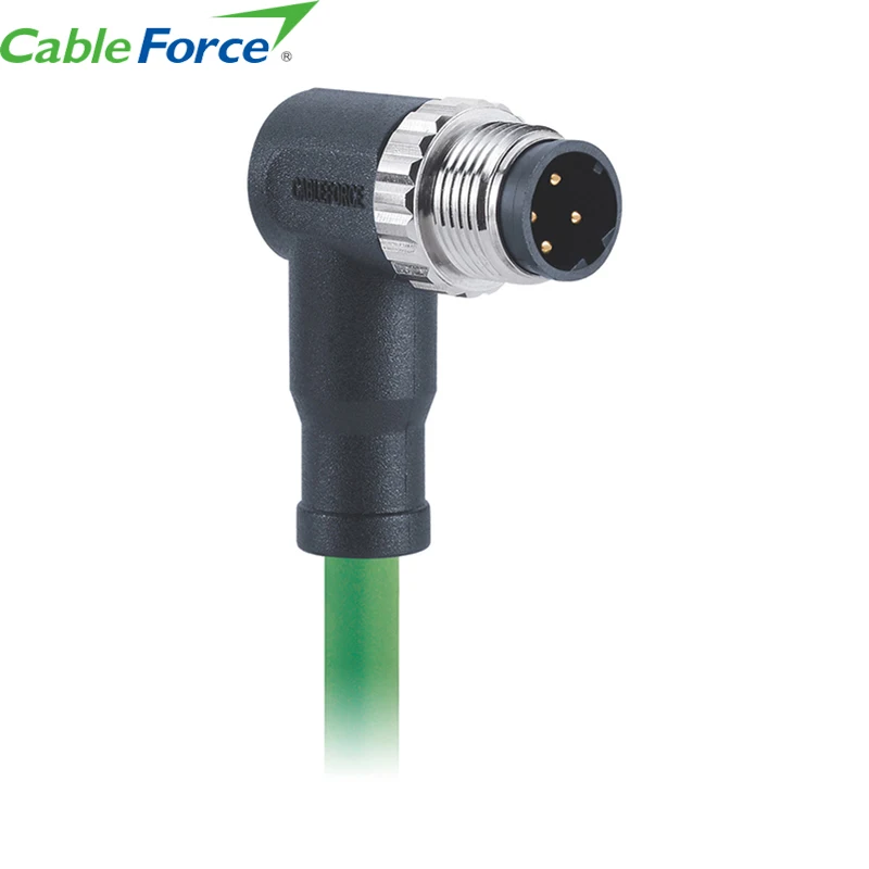 M12 D Code Ethernet Connector Male 4 Pin Angle Connector Molded with  5e S/FTP Cable