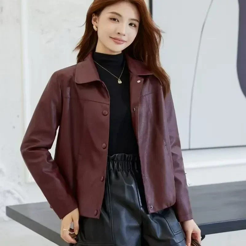 Autumn and Winter New PU Leather Jacket Vintage Women's New Casual Fashion Short Elegant Jacket All Match Chic Top