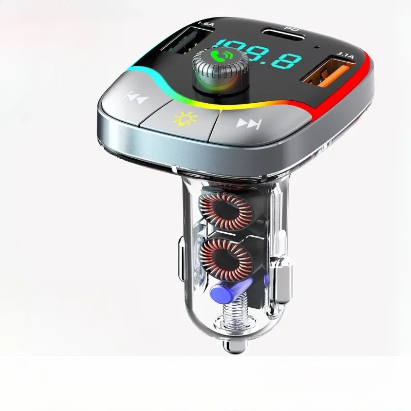 Bluetooth 5.3 Car Charger FM Transmitter Handsfree Call MP3 Player 36W PD QC3.0 Quick Charge Adapter with Colorful Lights