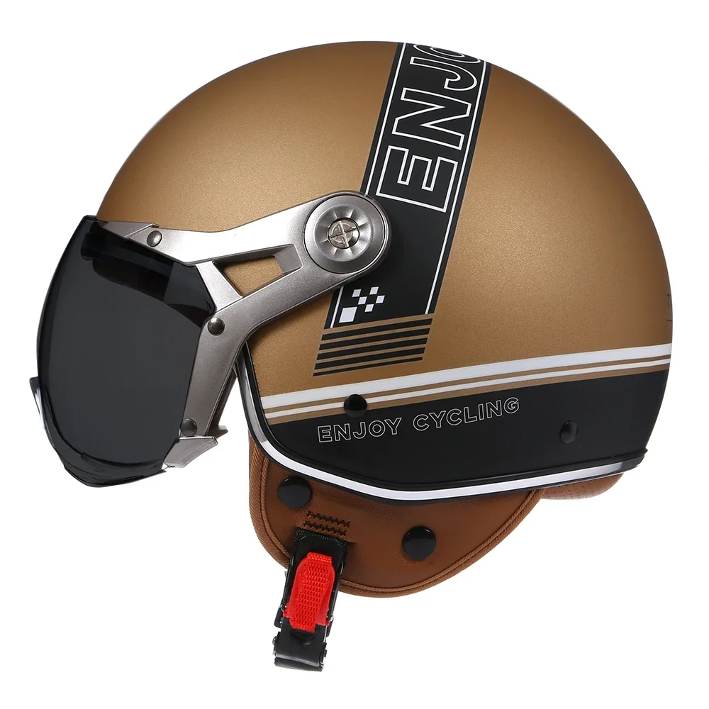 Scooter Vintage Helmet Motorcycle Man Women Four Seasons Casco Moto Leather Cafe Racer Helmet Open Face Sun Glass Bubble Lens