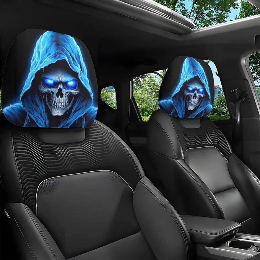 Halloween Totenkopf Bedruckter Auto-Kopfstützenbezug aus Polyester für SUV und Autoinnenraum - Nackenstützkissenbezug
