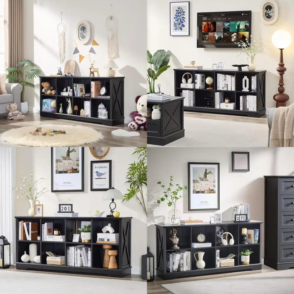 

Детский органайзер-стеллаж на 8 ячеек, черный, шкаф для хранения игрушек и книг, подходит для спальни, гостиной или офиса