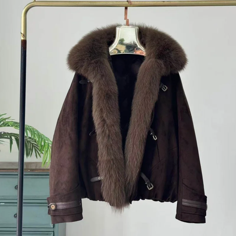 Women's Winter White Duck Down Fox Fur Parka Detachable Natural Whole Skin Fox Fur Collar Windproof Warm Thick Short Outerwear