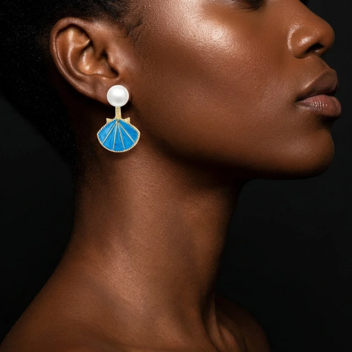 Imitationsperlen-Ohrstecker mit Emaille-Muschel-Rückseite für Damen und Herren, böhmische Ozean-Strand-Muschel-Ohrringe, Sommerparty-Schmuck – Detail 6