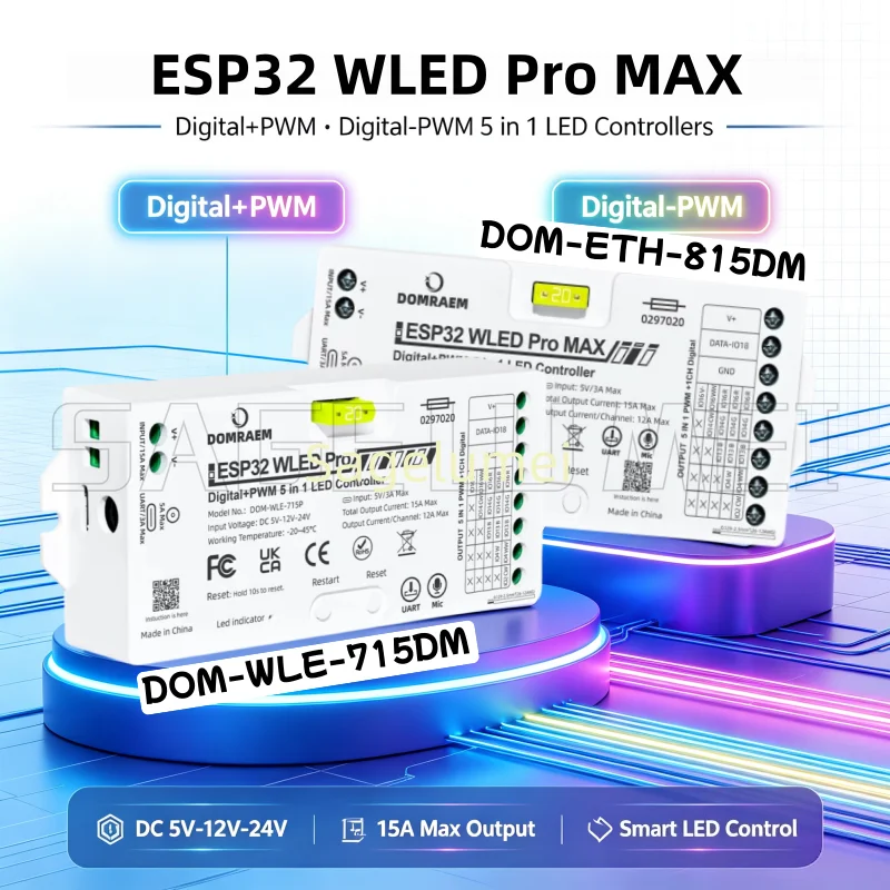 ESP32 DOMRAEM WLED All in One LED Controller Pro/Pro MAX Digital+PWM 5IN1 Ethernet/WiFi Music WS2812B Sync Alexa Home Assistant